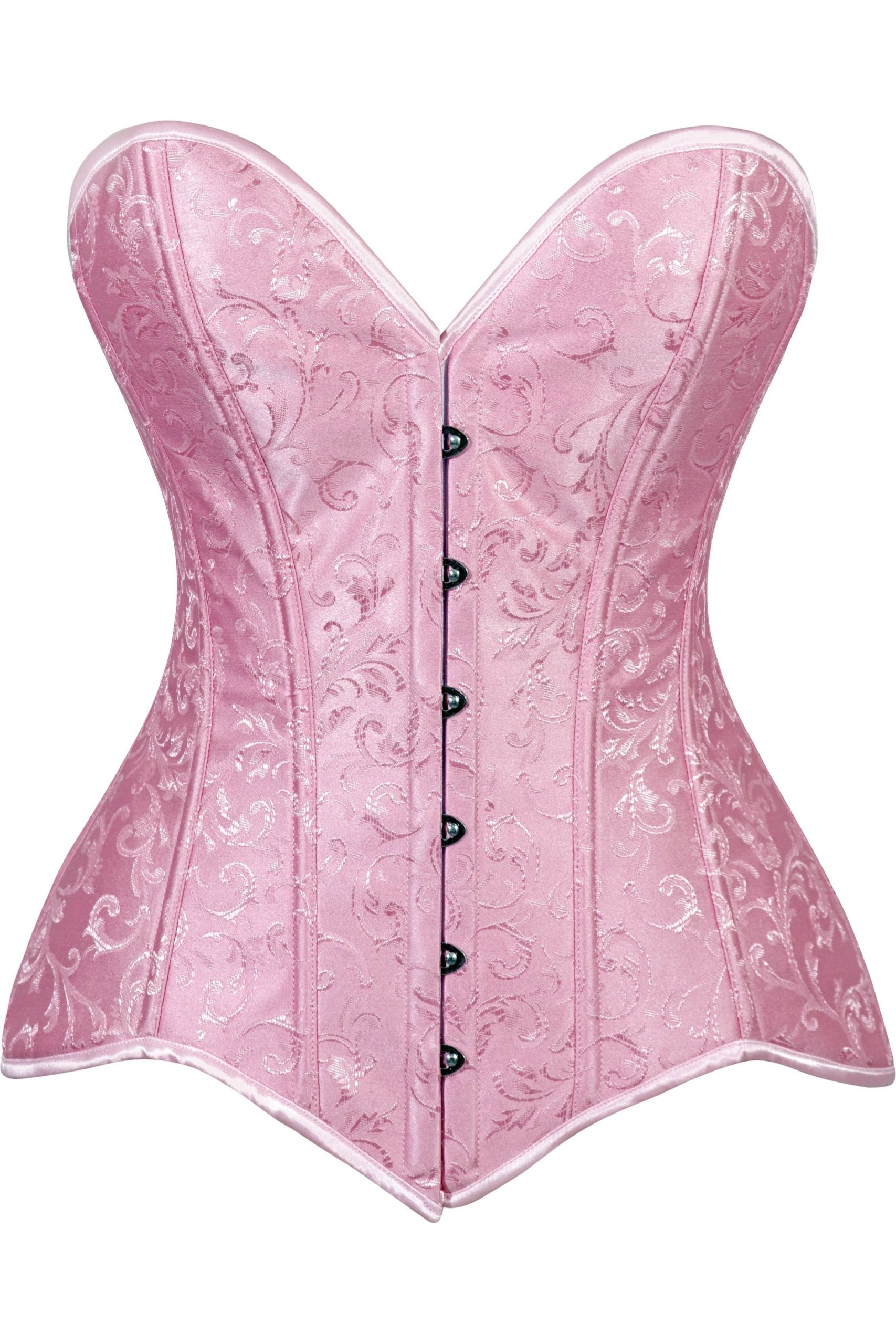 Lavish Lt Pink Brocade Overbust Corset W/Busk Closure