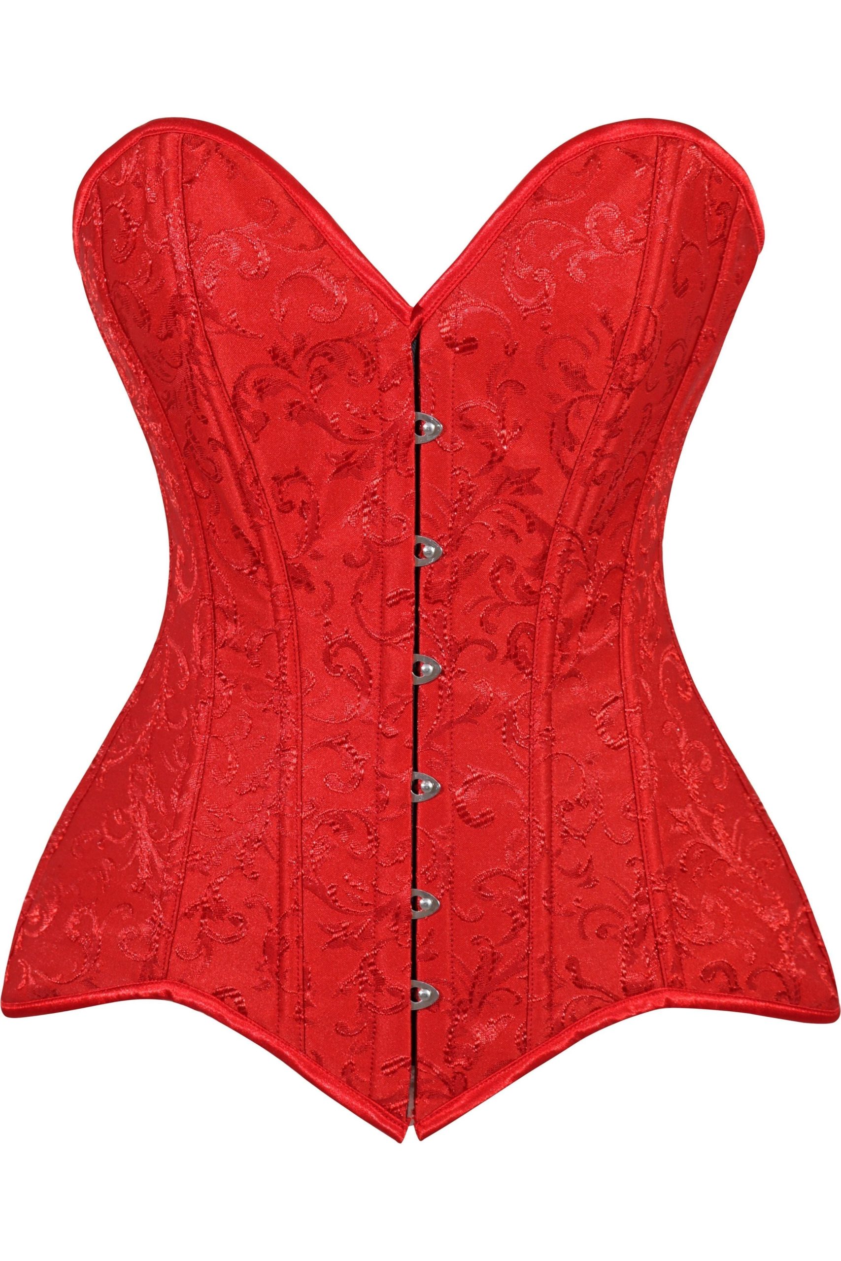 Lavish Red Brocade Overbust Corset W/Busk Closure