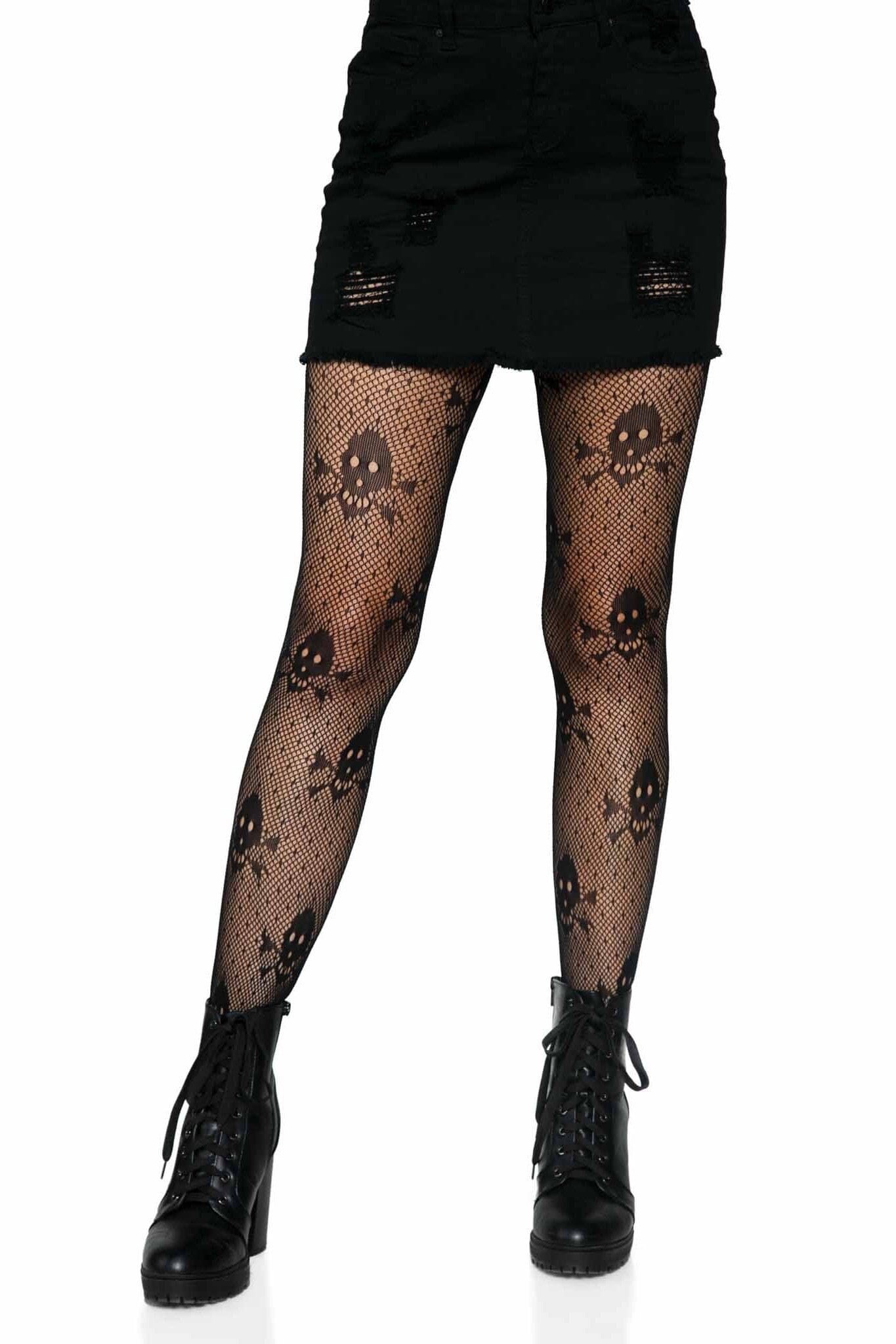 Micro Net Skull Print Pantyhose