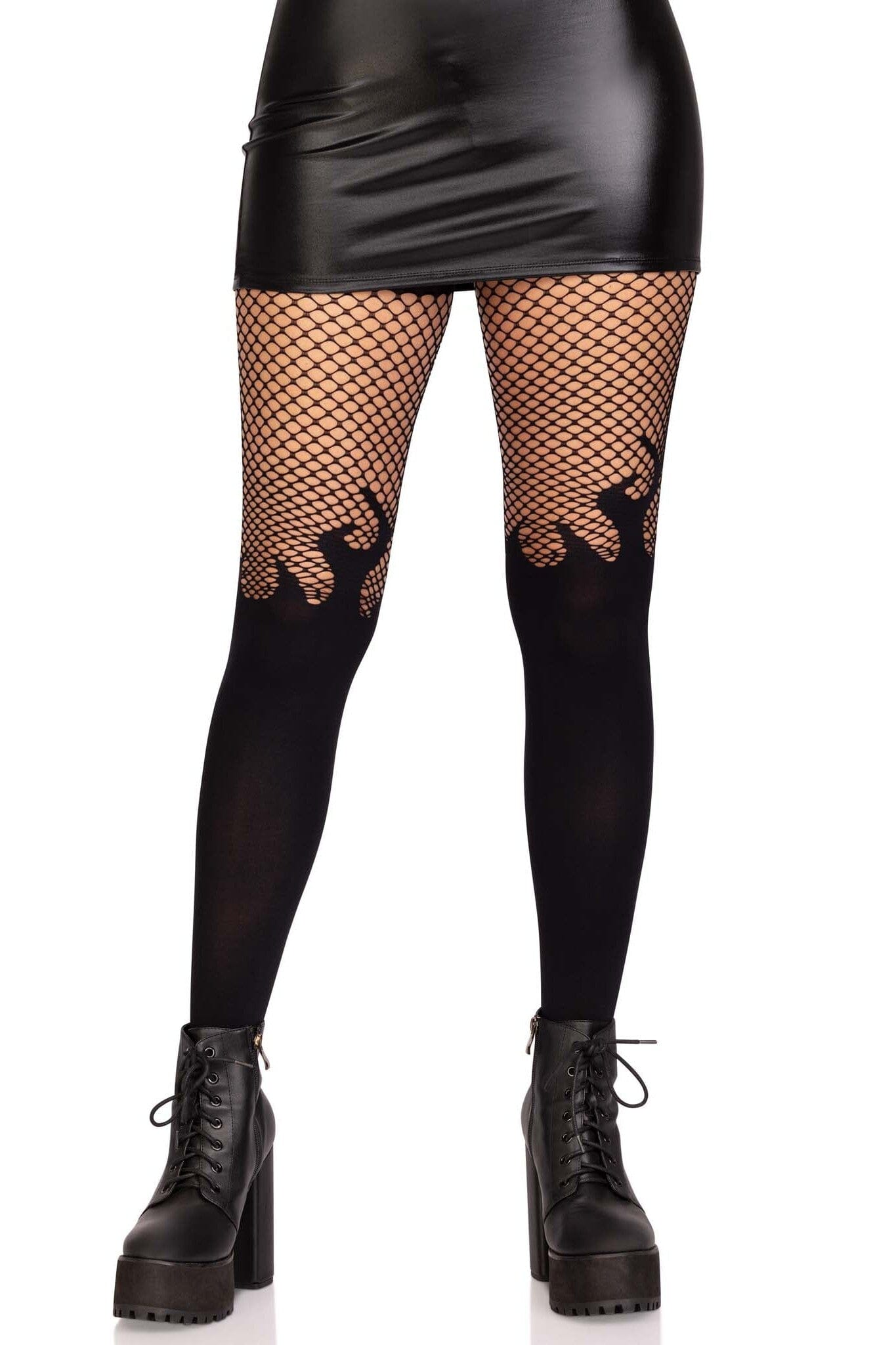 Opaque Flame Tights With Fishnet Top