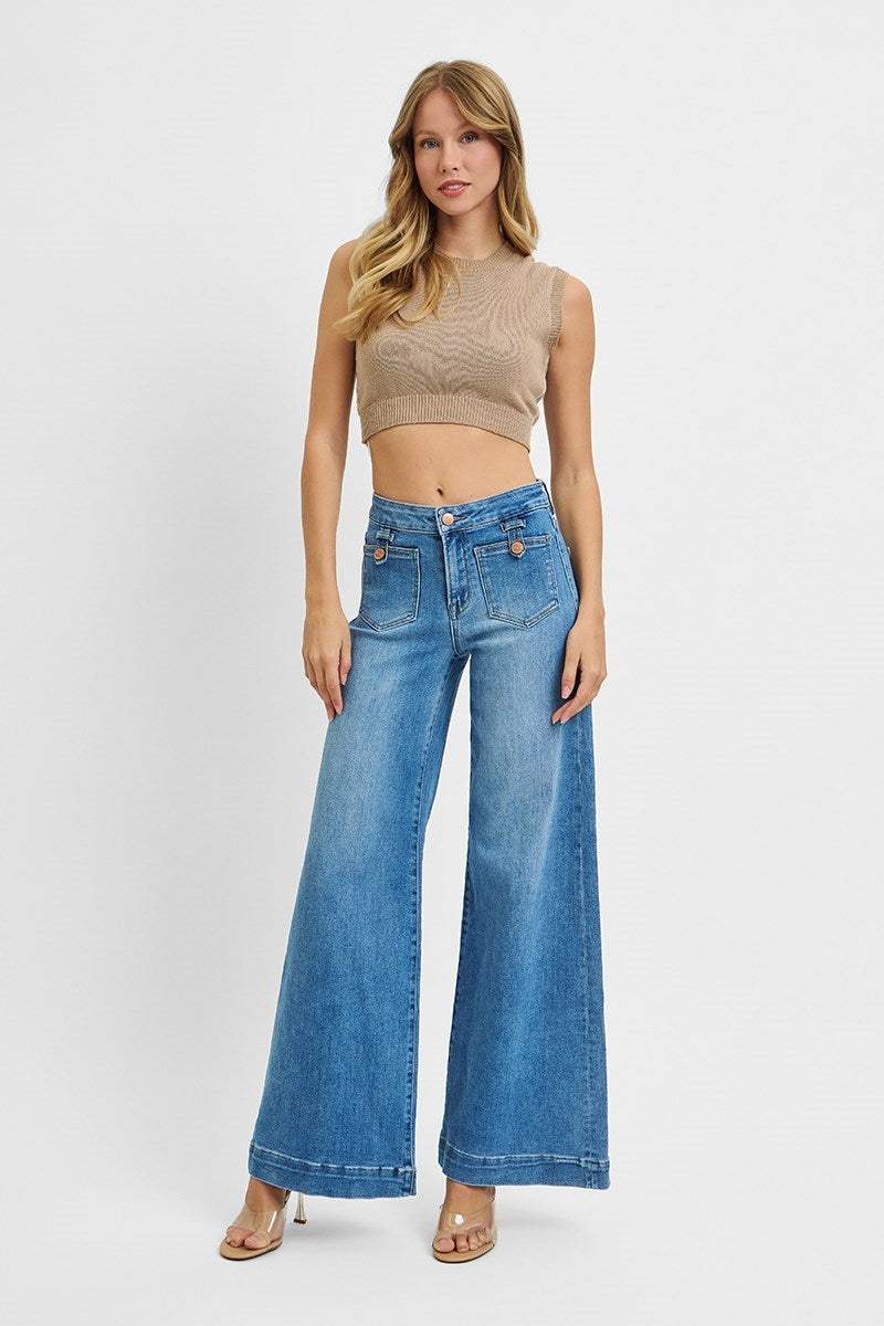 Front Patch Pocket Wide Leg Jean