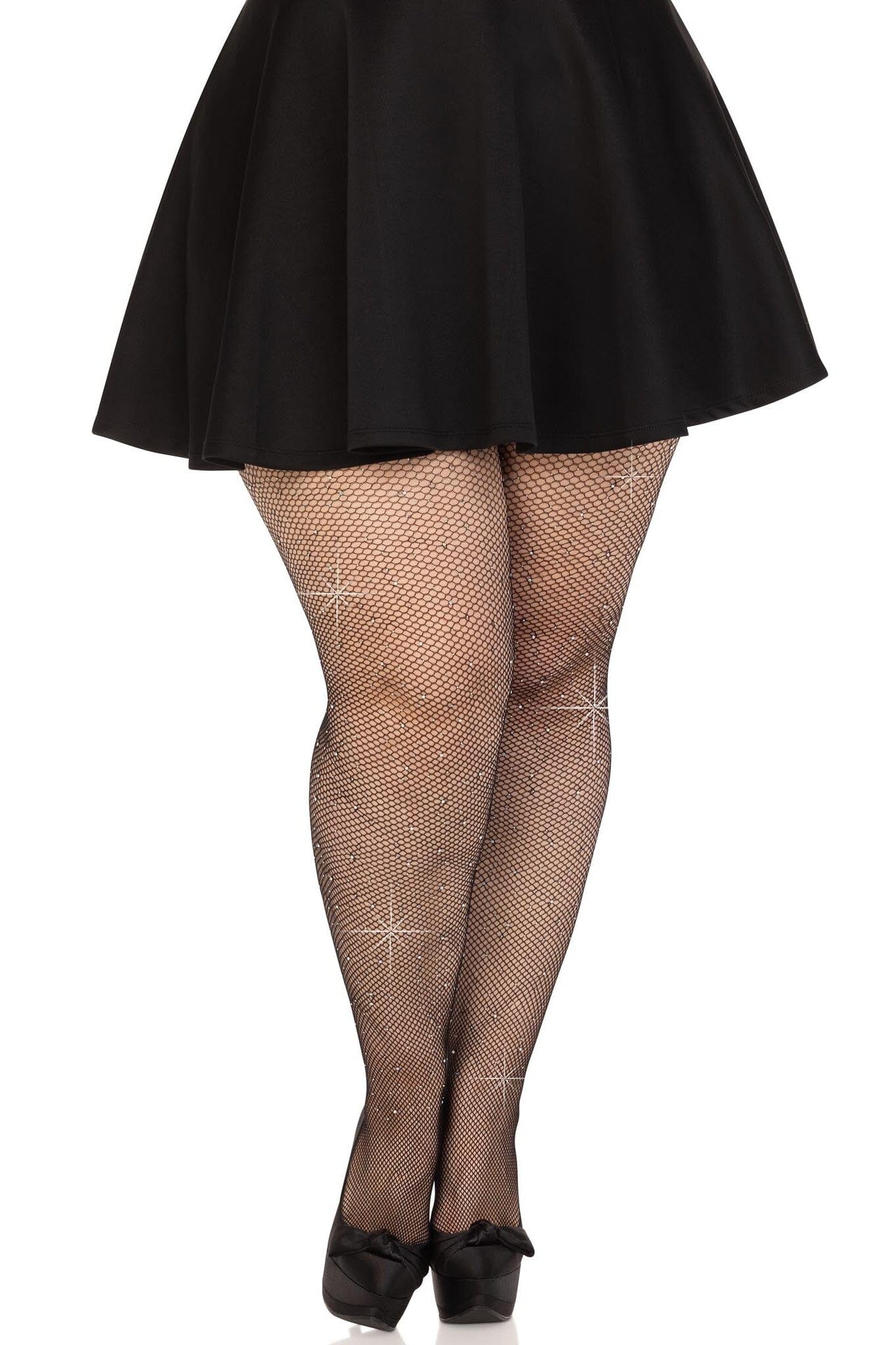 Plus Size Fishnet Crystalized Tights With Multi Sized Iridescent Rhinestones