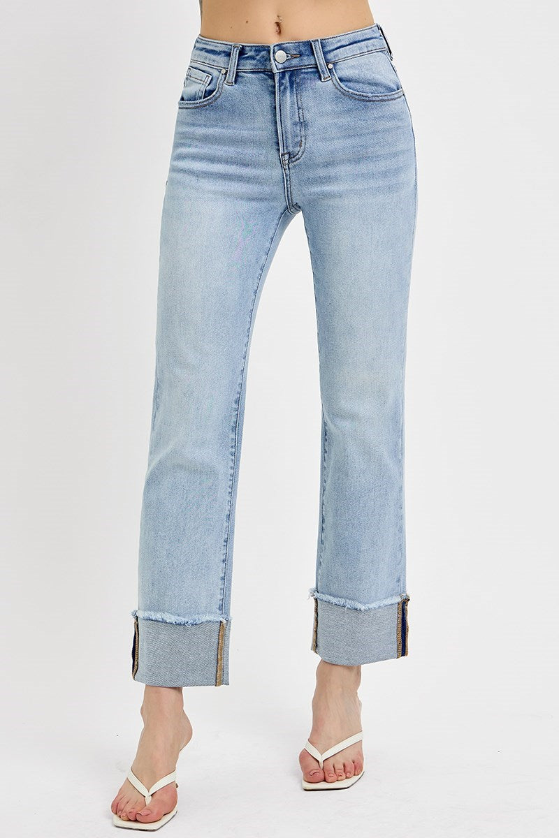 Risen Cuffed Straight Jeans-Light Wash
