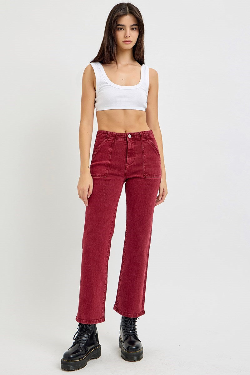 Patch Pocket Jeans-Wine