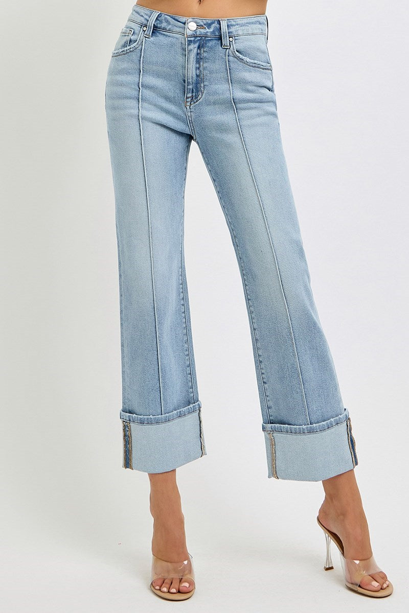 Straight Wide Cuff Jeans with Seam