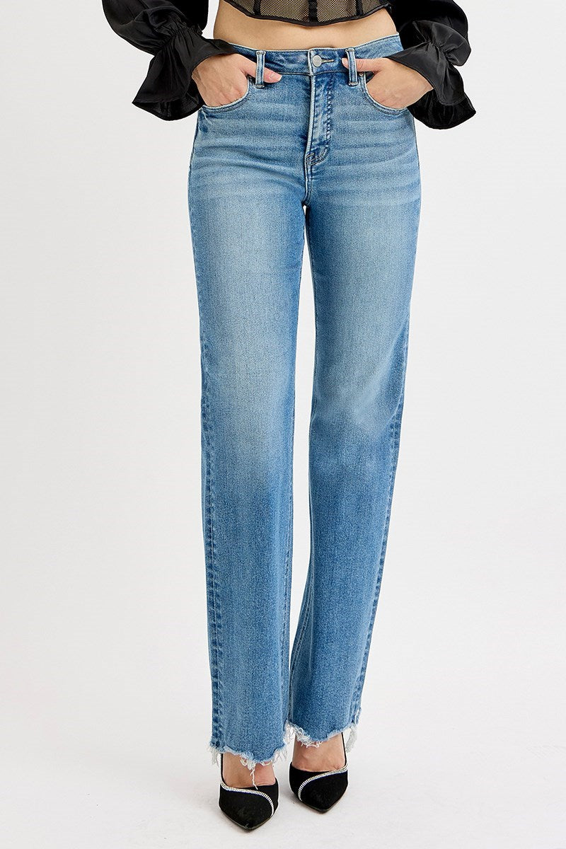 Raw Hem Wide Leg Denim- Medium Wash