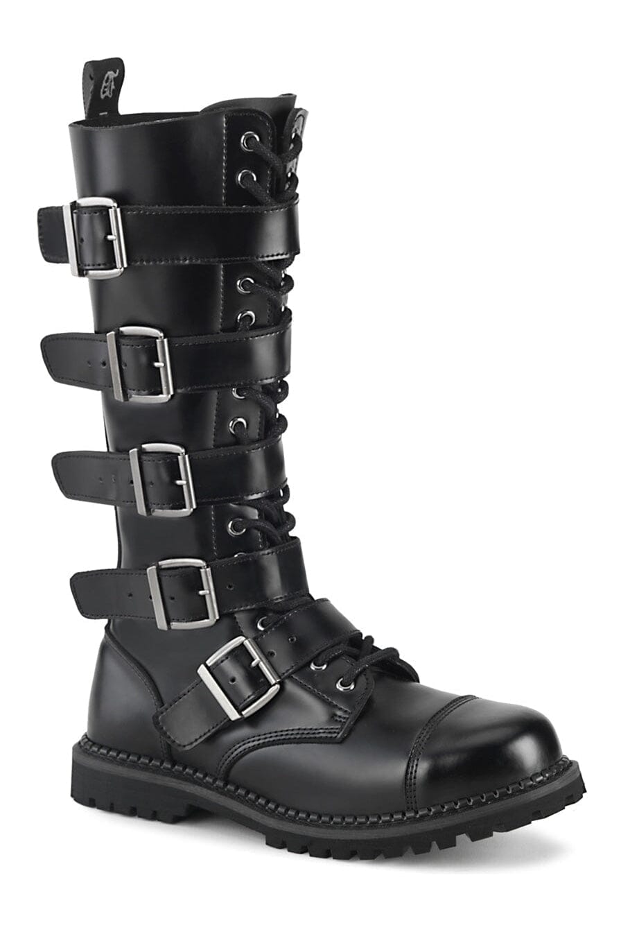 RIOT-18BK Black Leather Knee Boot