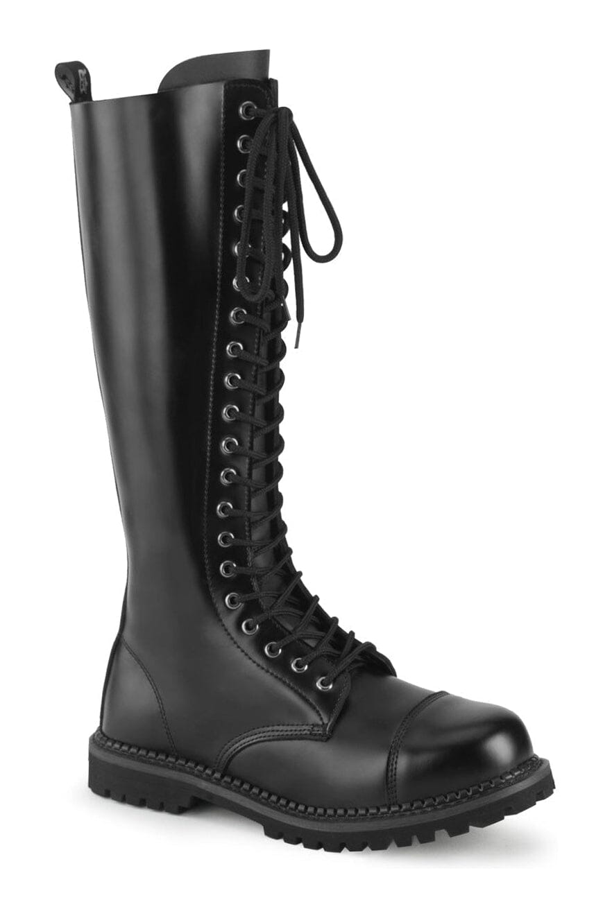 RIOT-20 Black Leather Knee Boot