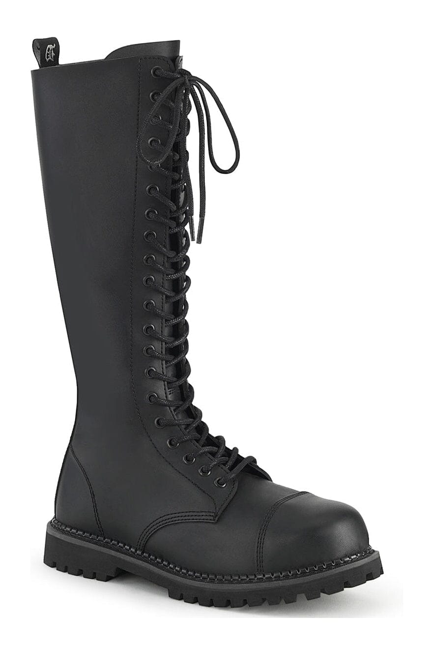 RIOT-20 Black Vegan Leather Knee Boot