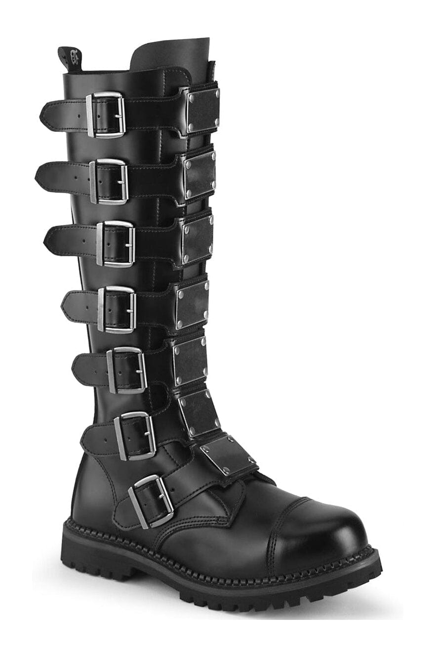 RIOT-21MP Black Leather Knee Boot