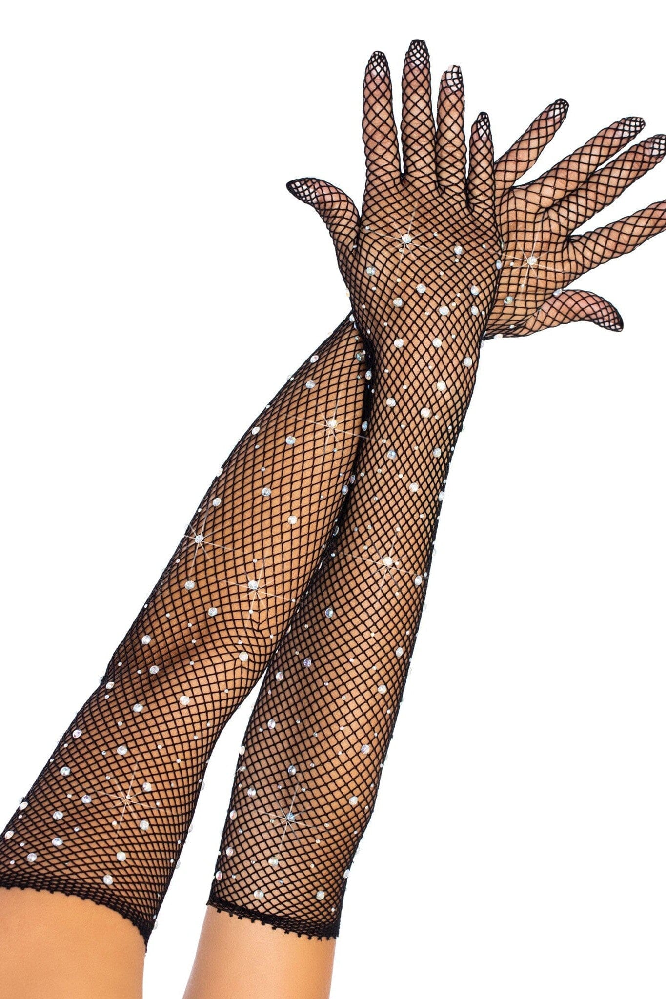 Rhinestone Fishnet Opera Length Gloves