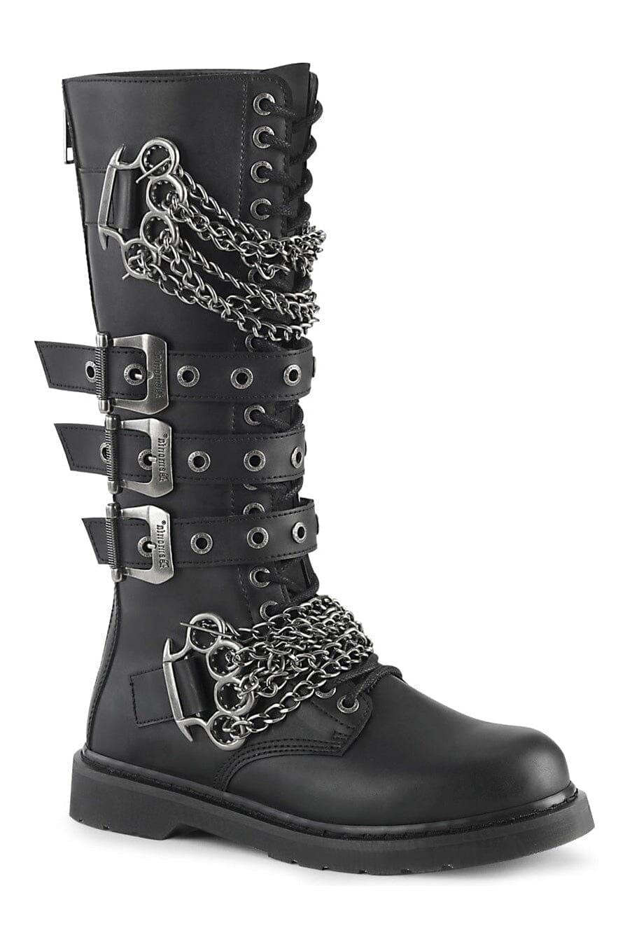 SS-BOLT-450 Black Vegan Leather Combat Boot