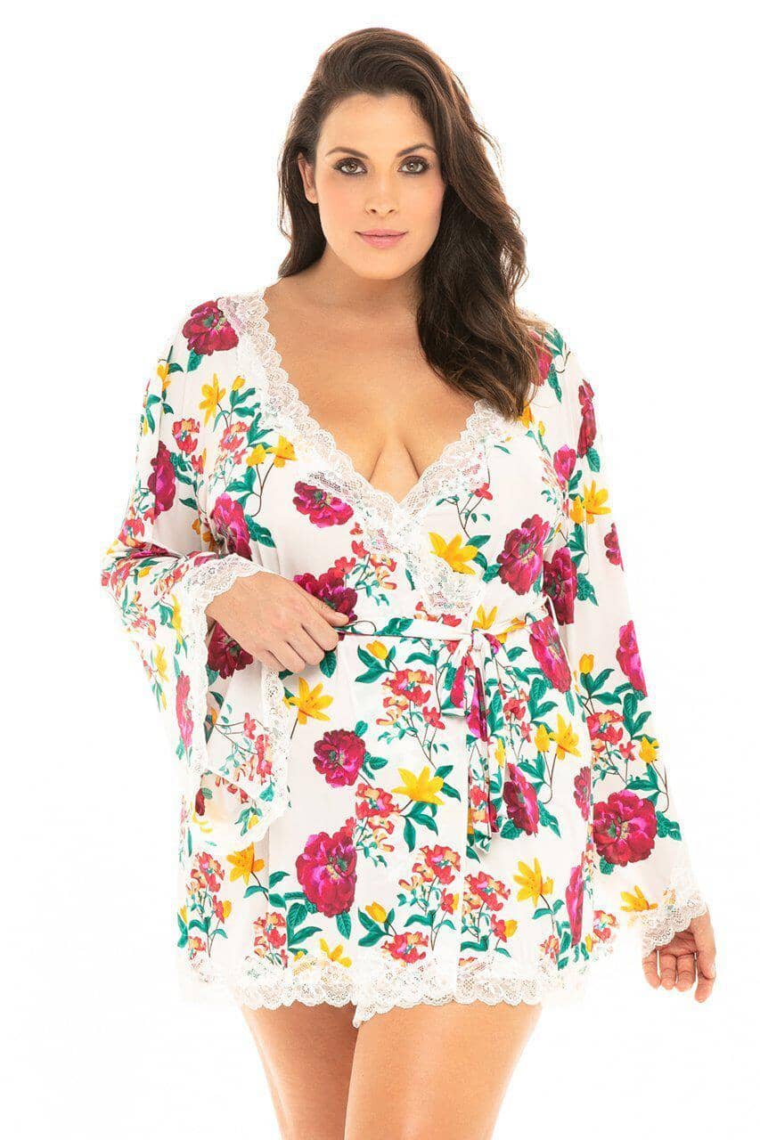 SS-Plus Size Floral Lace Trimmed Robe