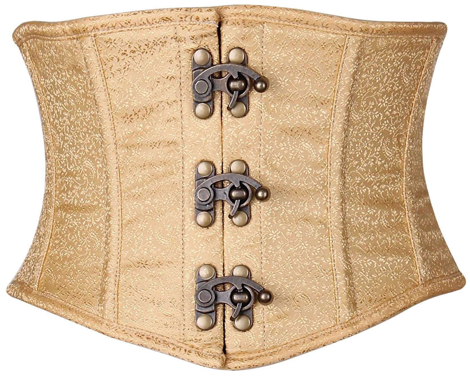 SS-Top Drawer Gold Brocade Steel Boned Mini Cincher w/Clasps