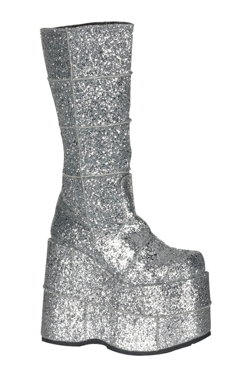 STACK-301G Silver Glitter Knee Boot