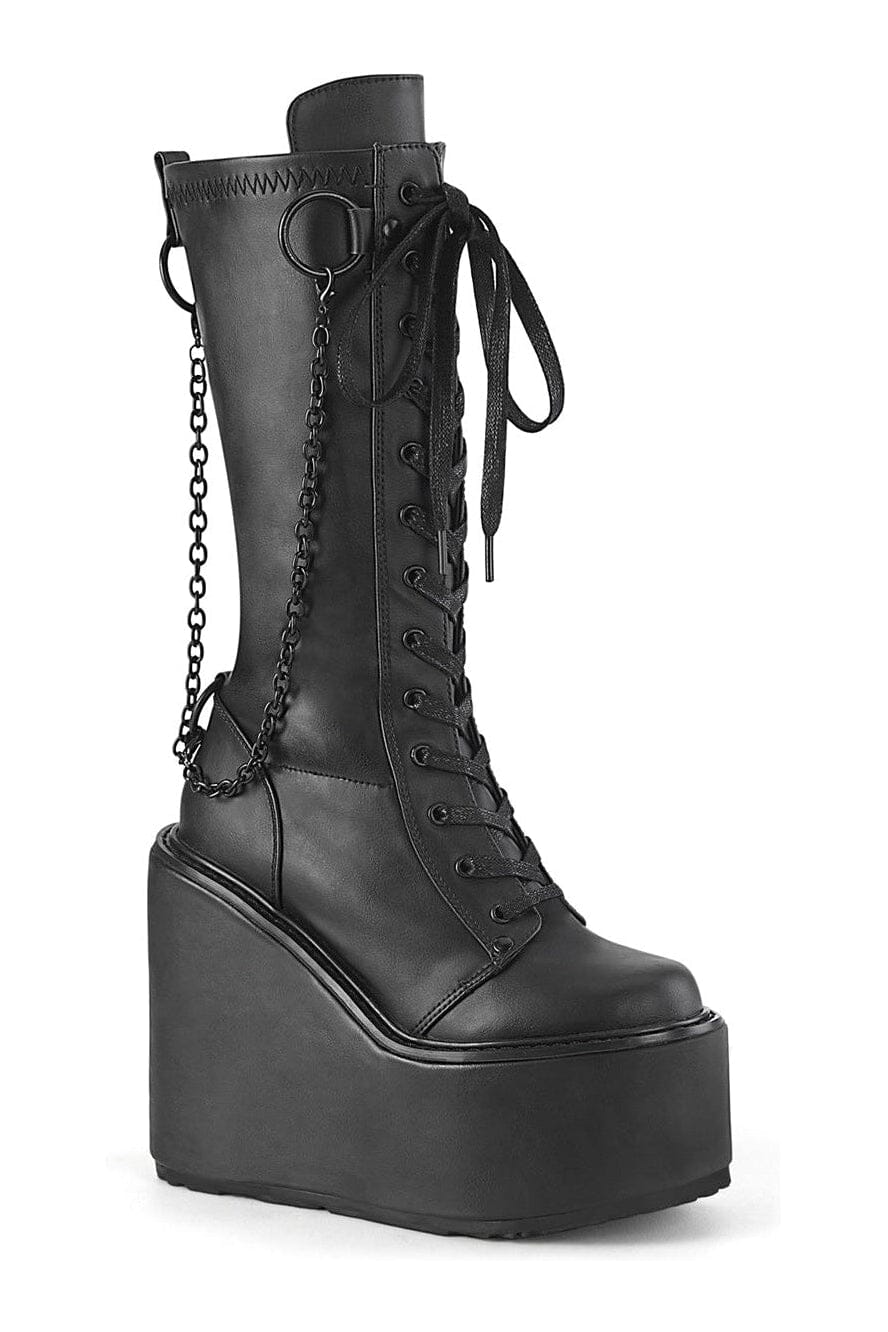 SWING-150 Black Vegan Leather Knee Boot
