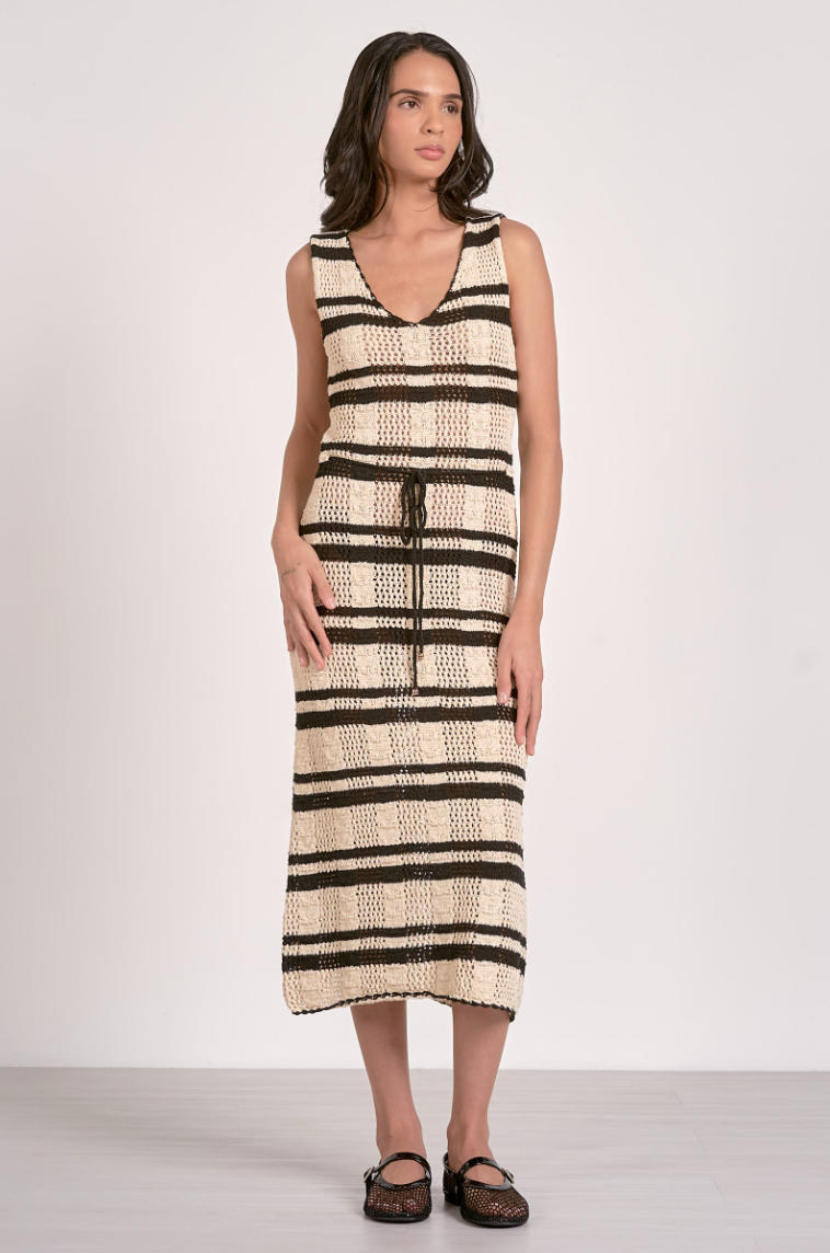 Stripe Crochet Midi Dress