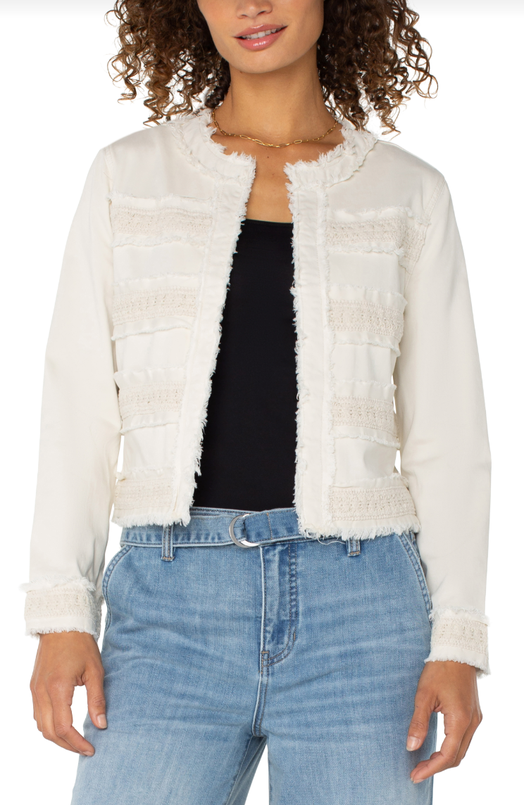 Collarless Jacket w/ Lace