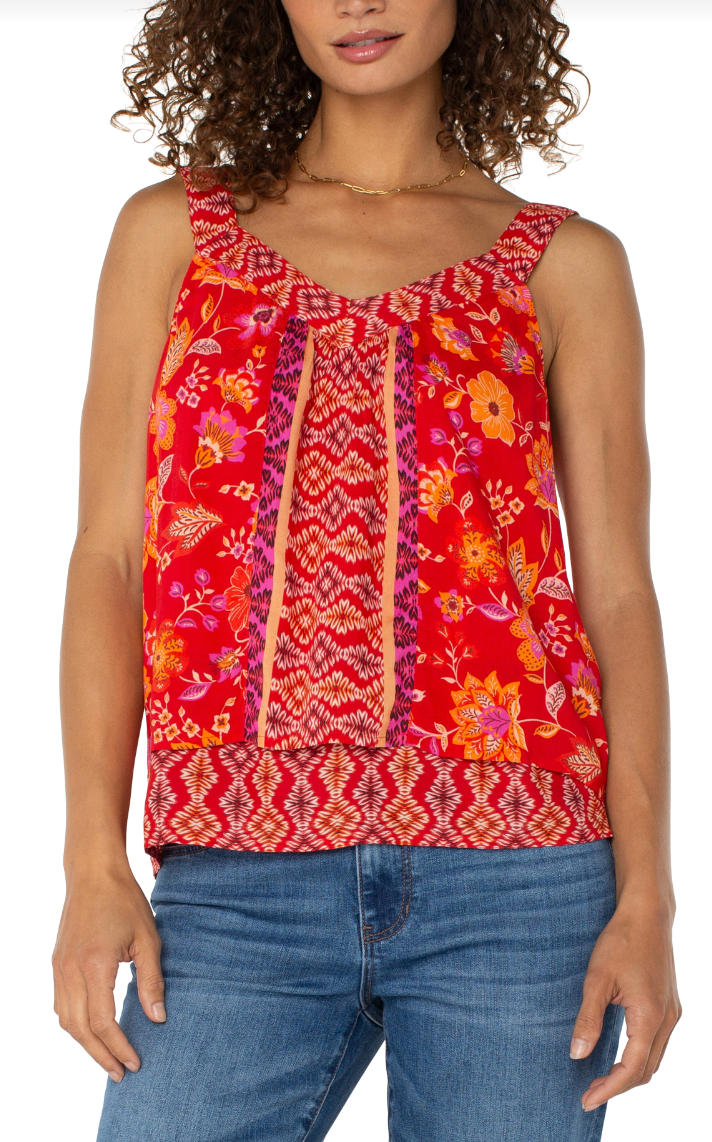 Red Floral V-Neck Tank Top