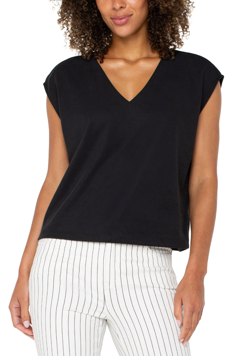 Black Dolman Sleeve V-neck Top