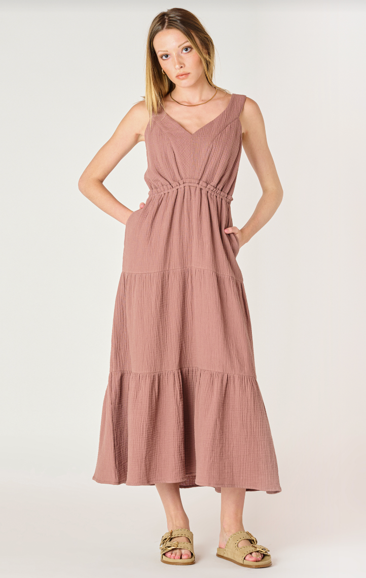 Rose Taupe Textured Midi Dress