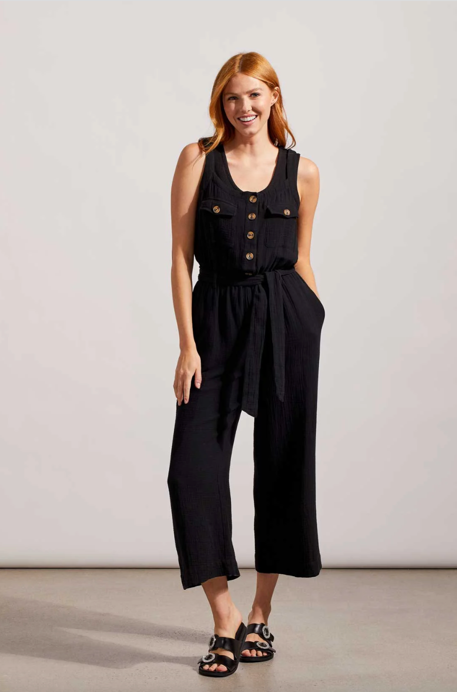 Tribal Button Front Gauze Jumpsuit