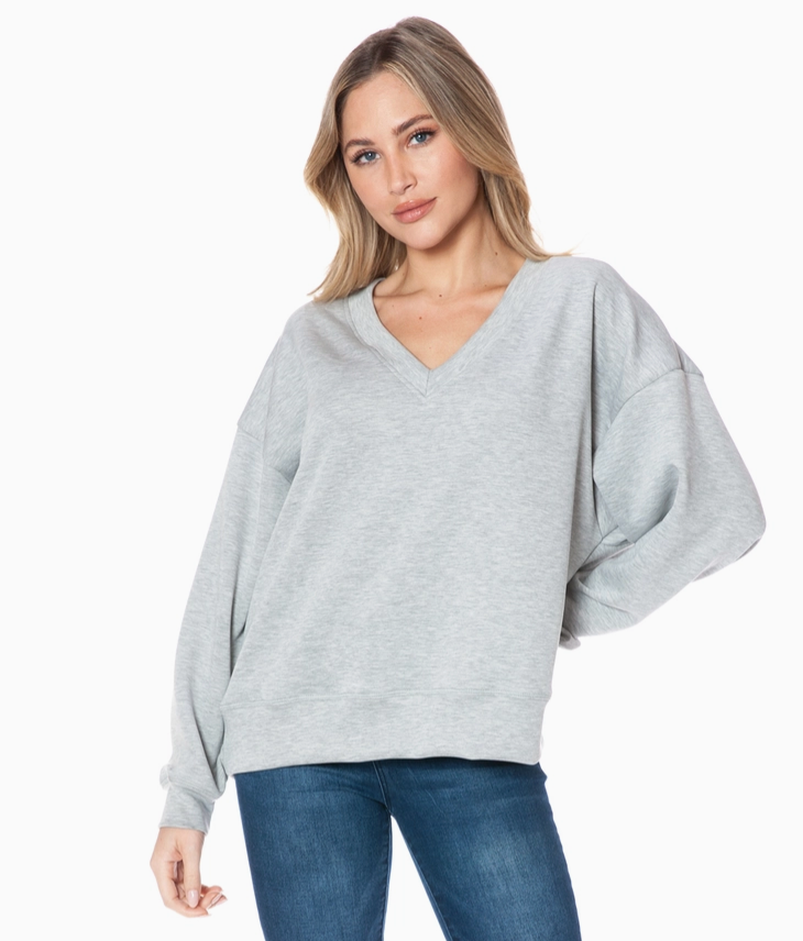 V-neck Scuba Top-H.Grey