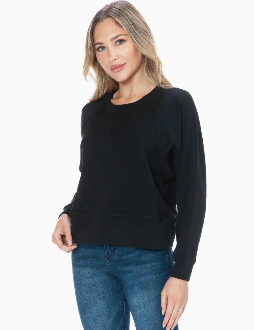 Mixed Media Scuba Top-Black