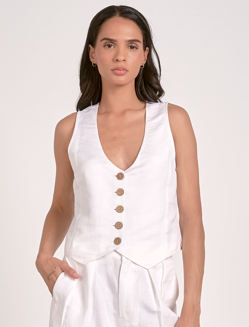 Linen Vest - White