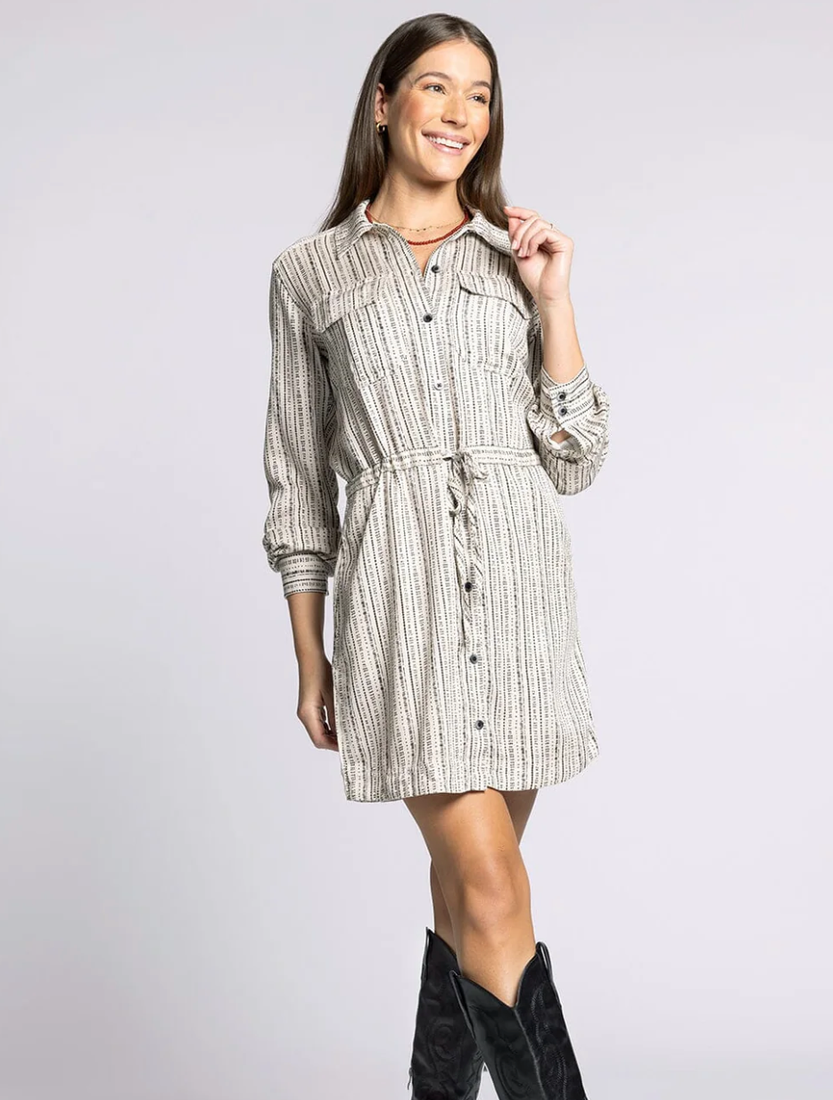 Edna Drawstring Waist Dress-Black/Off White