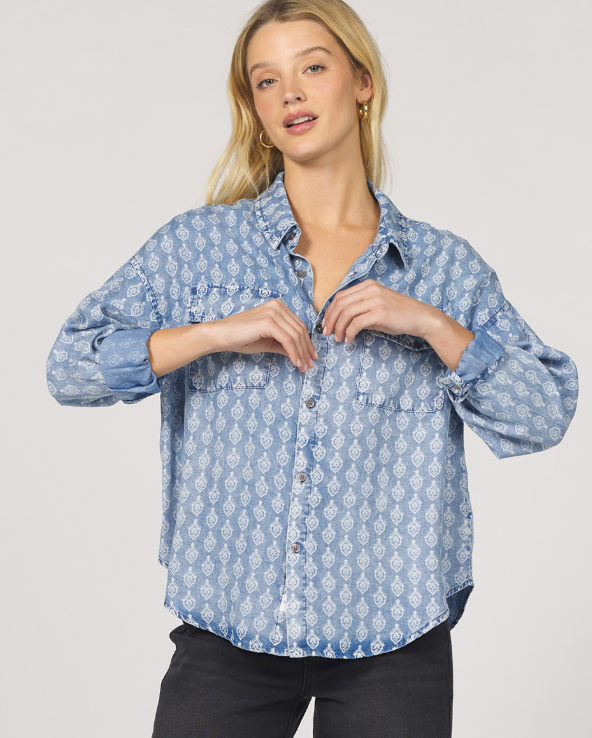 Medallion Print Denim Top