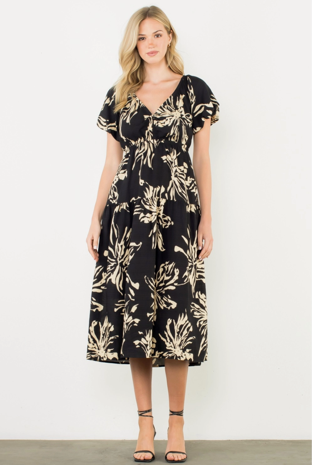 Floral Print Maxi Dress-Black