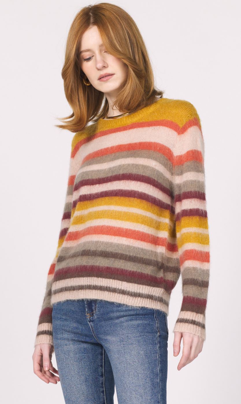 Multi Color Stripe Crew Neck Sweater
