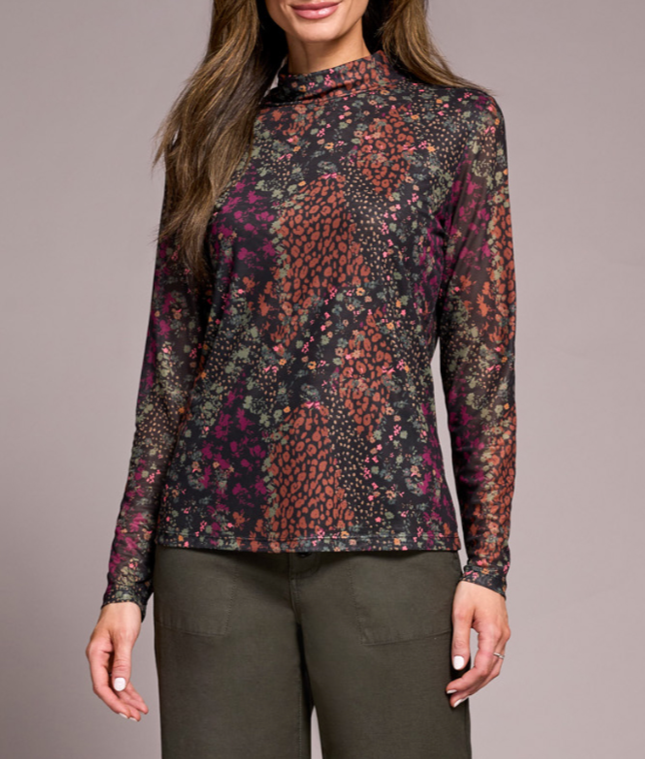 Tribal Mesh Turtleneck Top w/Lining