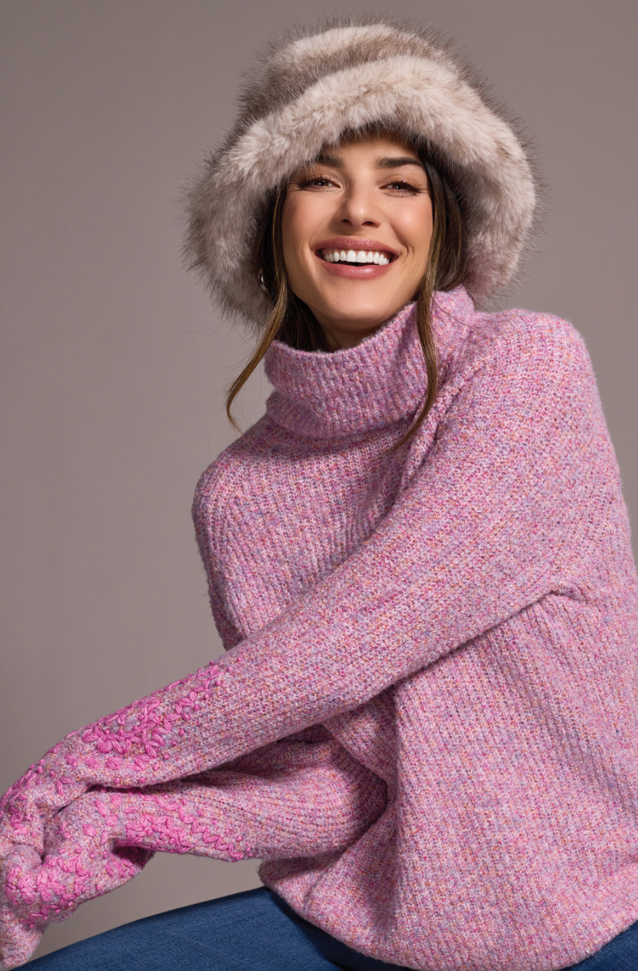 Tribal L/S Turtleneck Sweater w/Embroidery