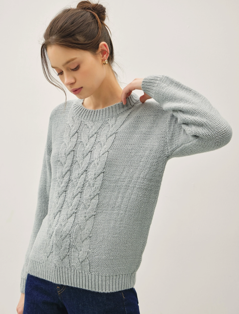 Cable Knit Sweater-Retro Blue