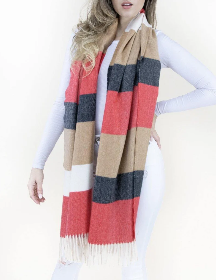 Colorblock Oblong Scarf w/Fringe