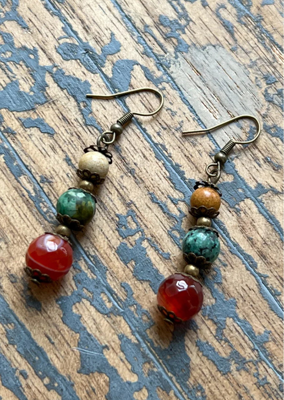 Triple Bead Dangle Earring