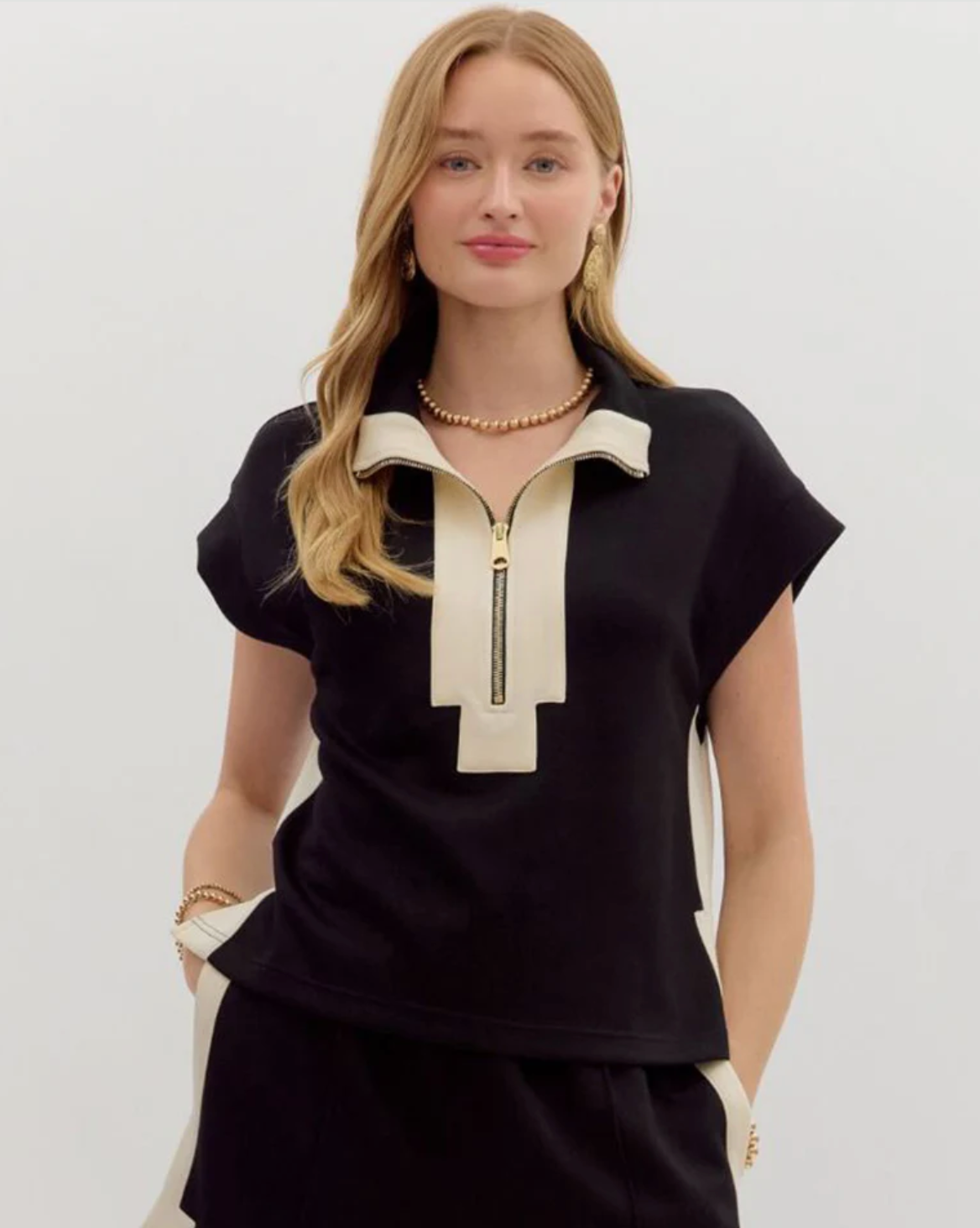 Contrast Zip-Front Pullover