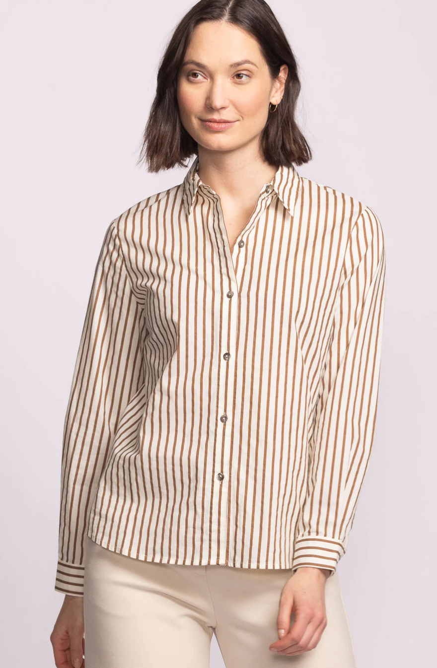 Striped Button up Blouse-Brown
