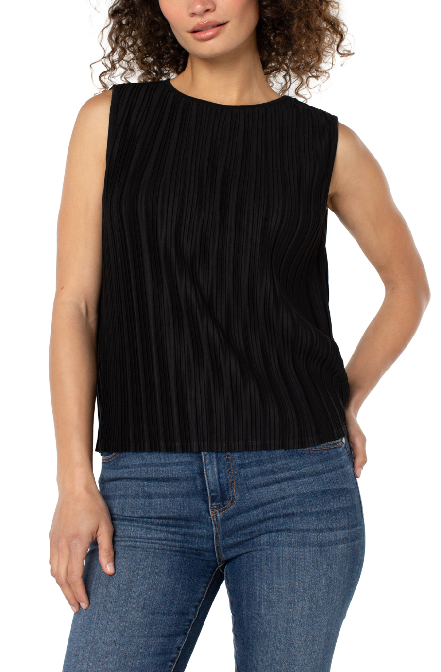 Liverpool Pleated Knit Top-Black