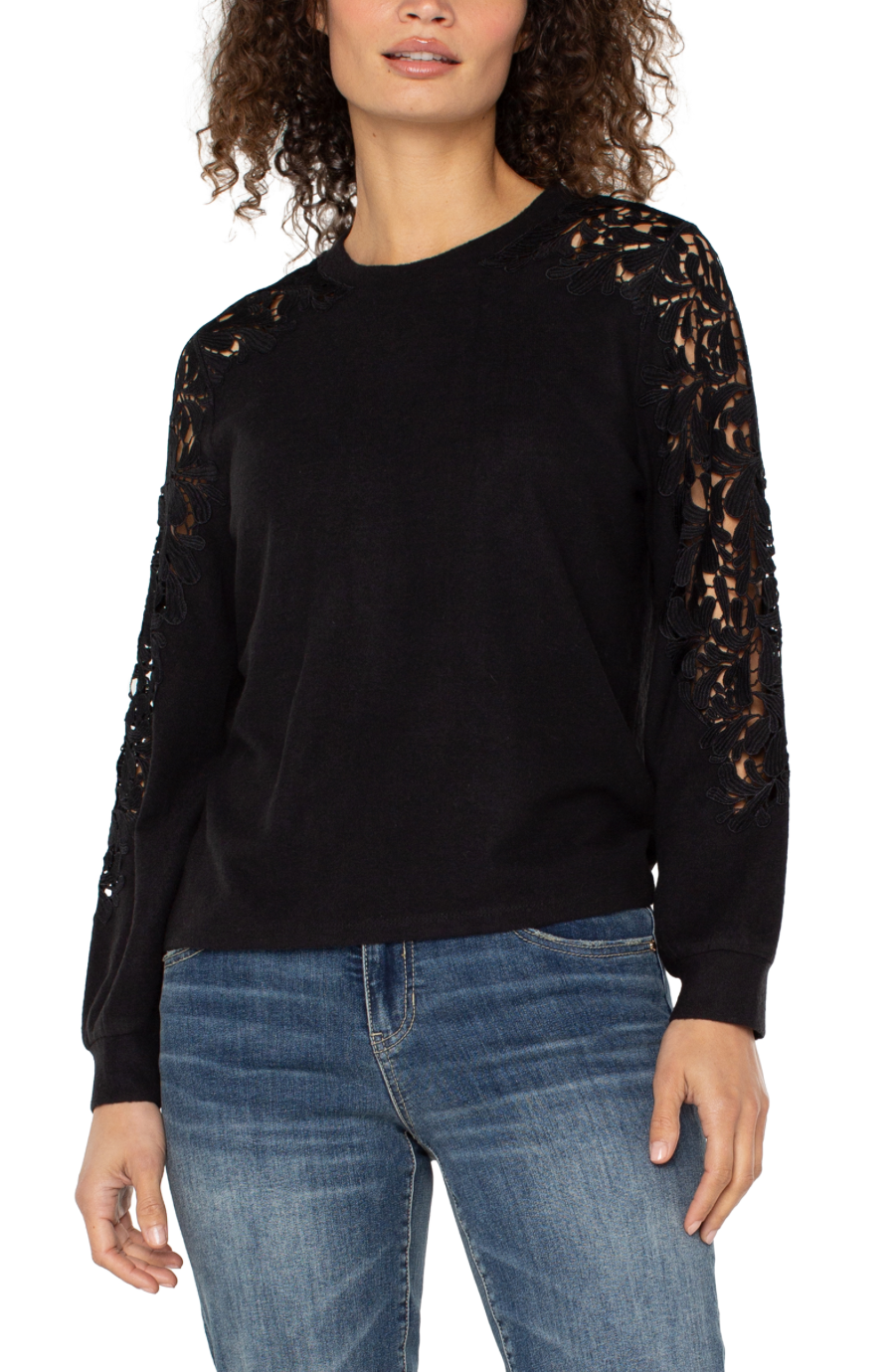 Liverpool Lace Inset Knit Top Black