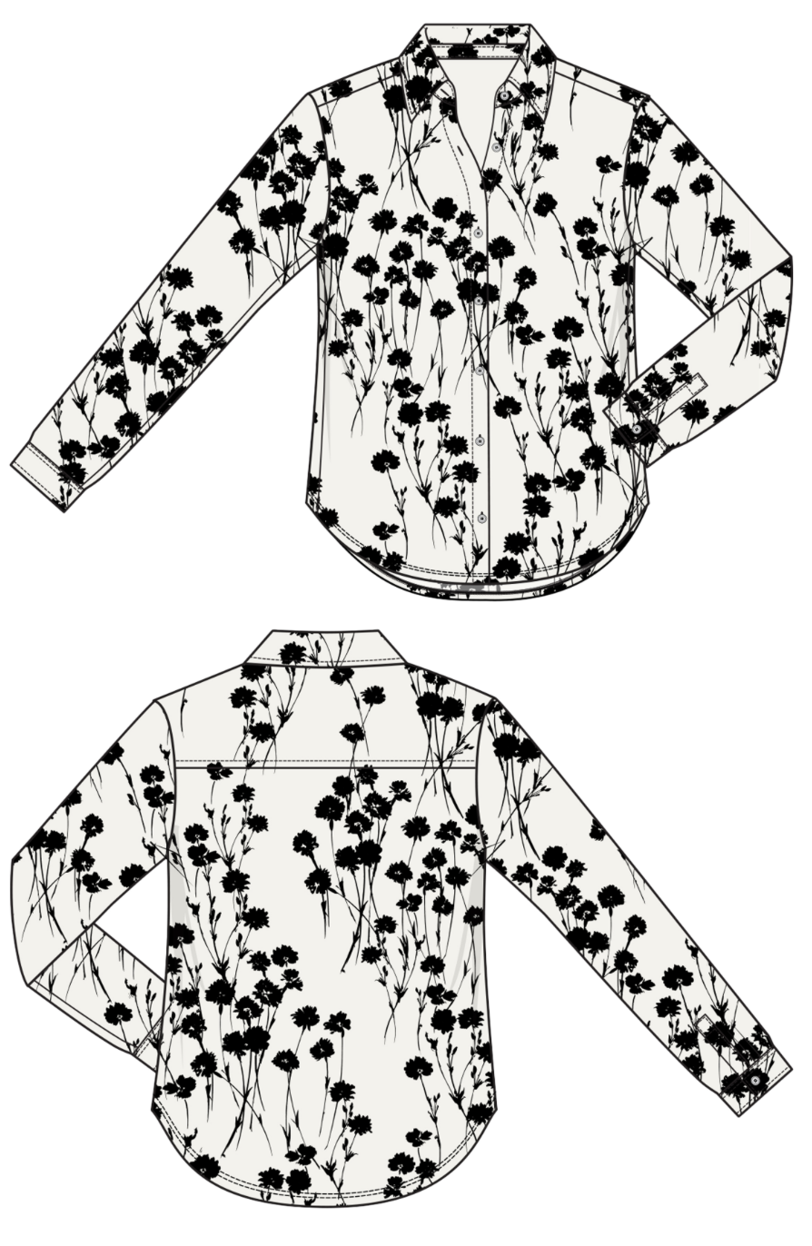 Liverpool Button Front Shirt White w/Black Floral