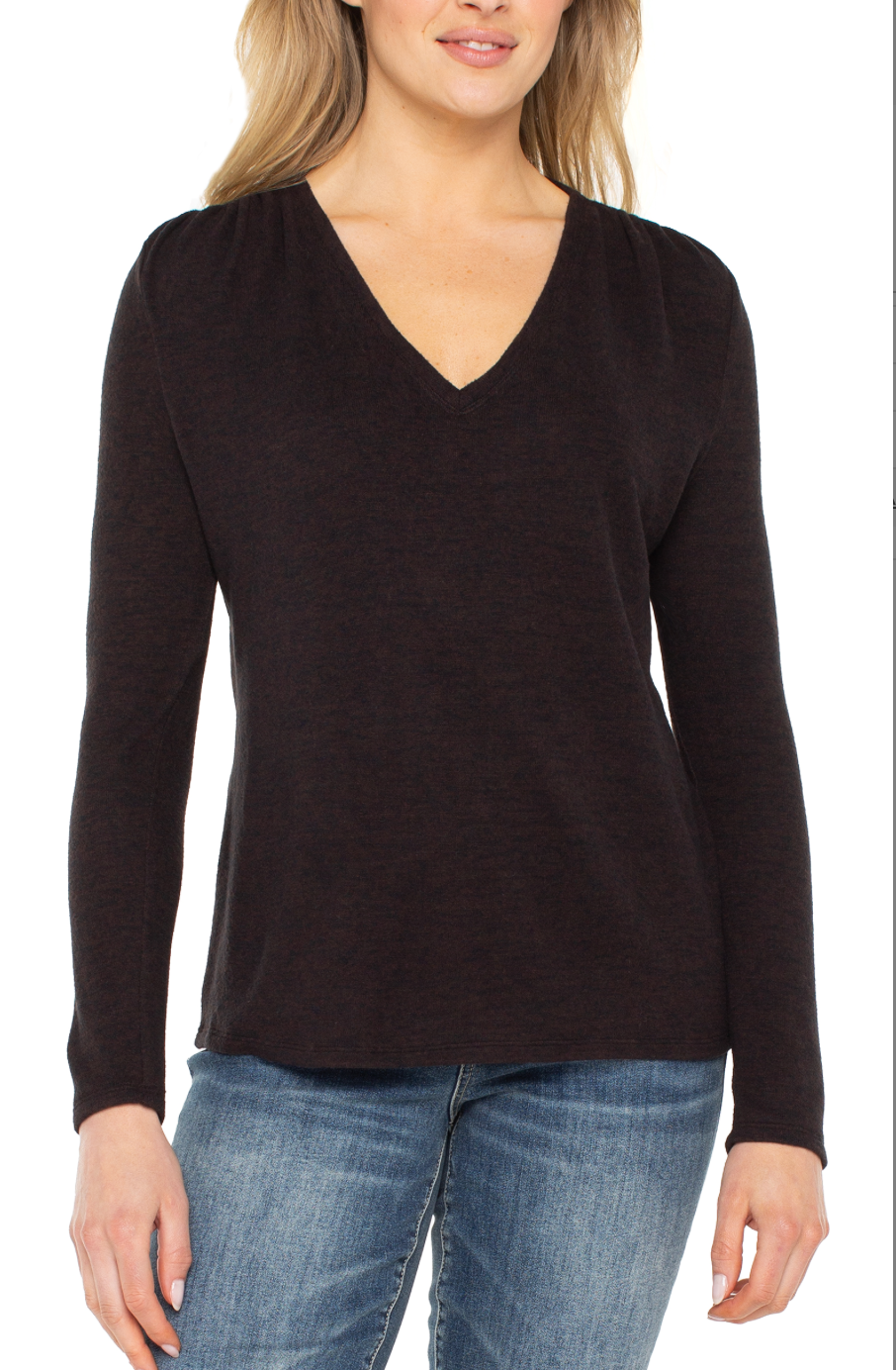 Liverpool Vneck Knit Top w/Shirring