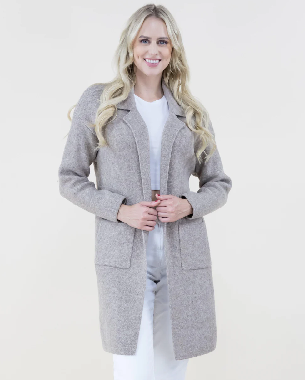 Notch Lapel Coatigan-Khaki