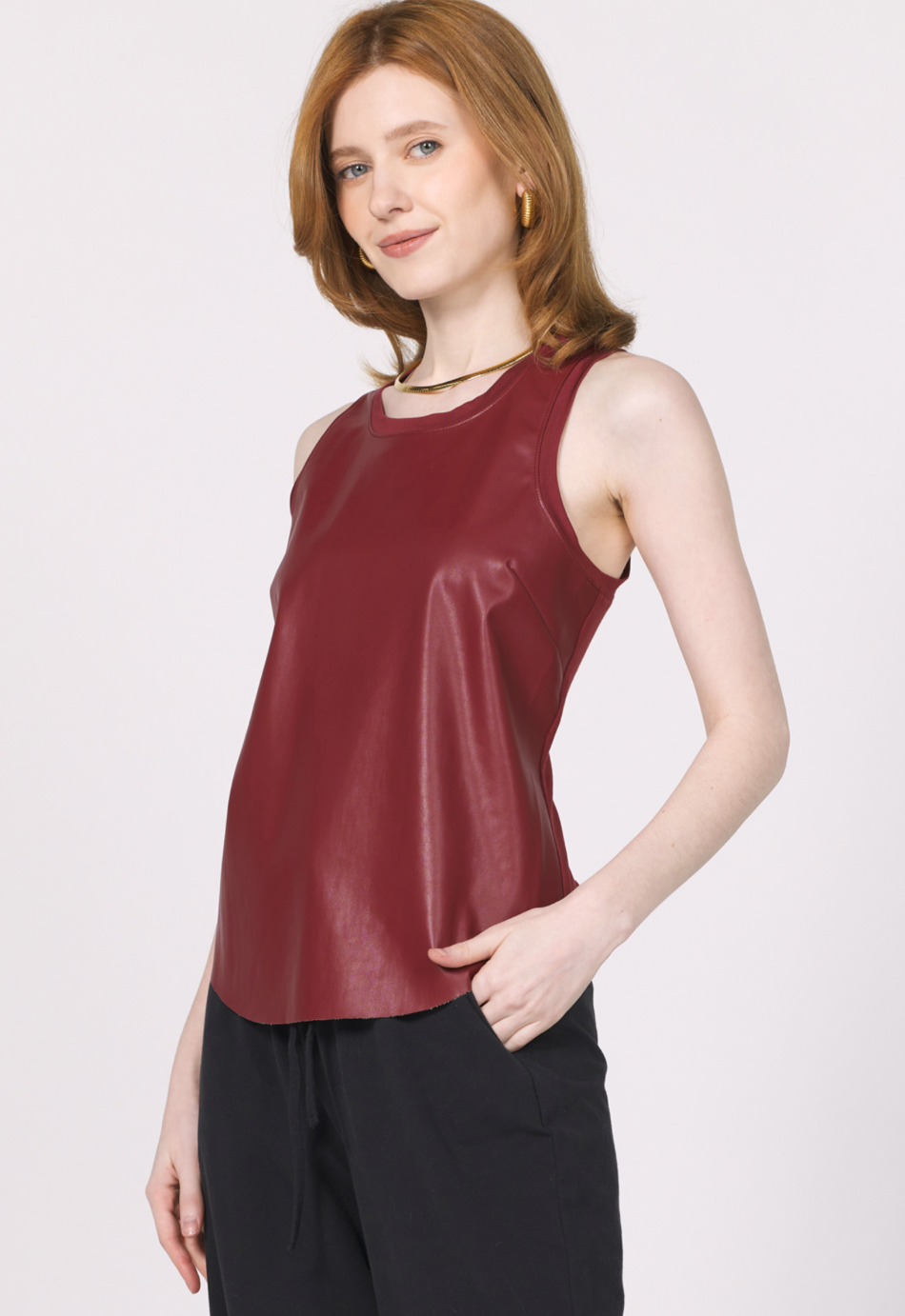 Carmela Vegan Leather Tank - Bordeaux