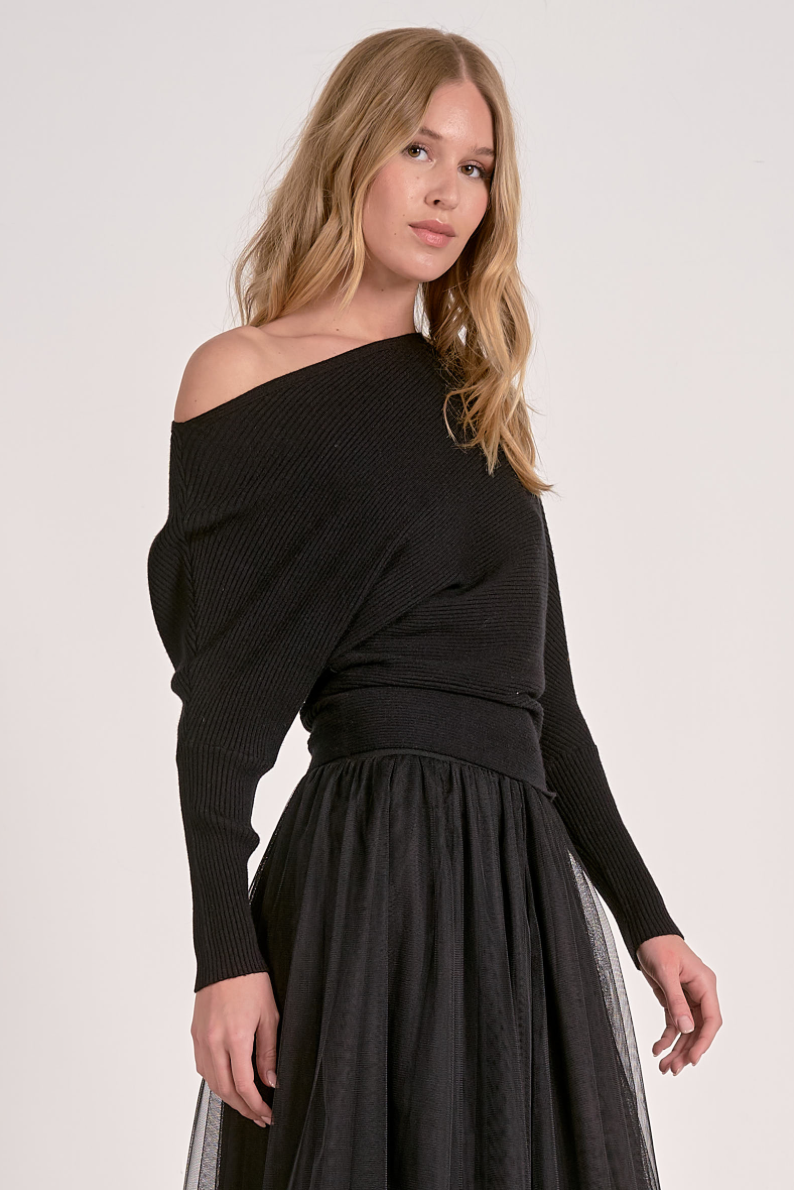 Elan Ribbed Off Shoulder Sweater