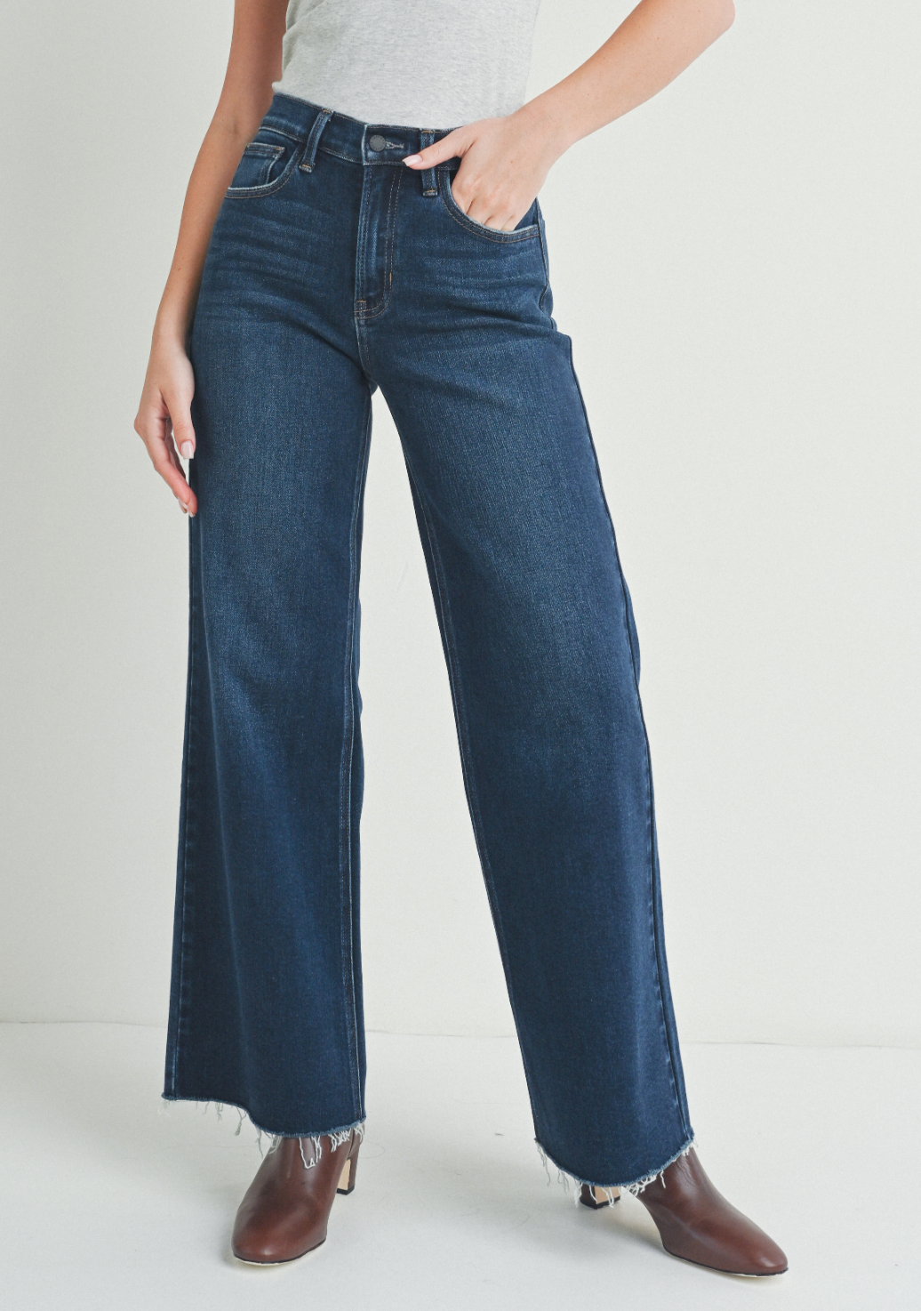 Full Length Wide Leg Jeans-Dark Wash
