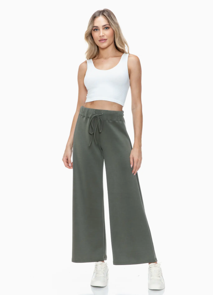 Wide Leg Scuba Pant-Olive