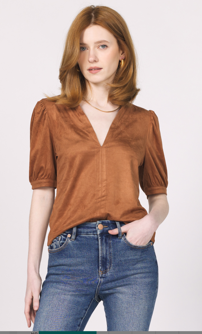 Faux Suede Puff Sleeve Top